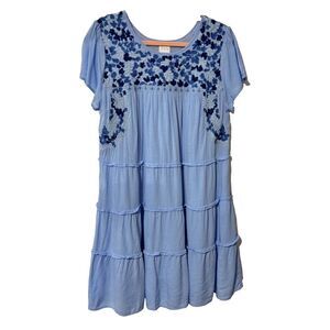 J. Marie Womens Blue Floral Embroidered Tiered Fit & Flare Dress Size Medium‎